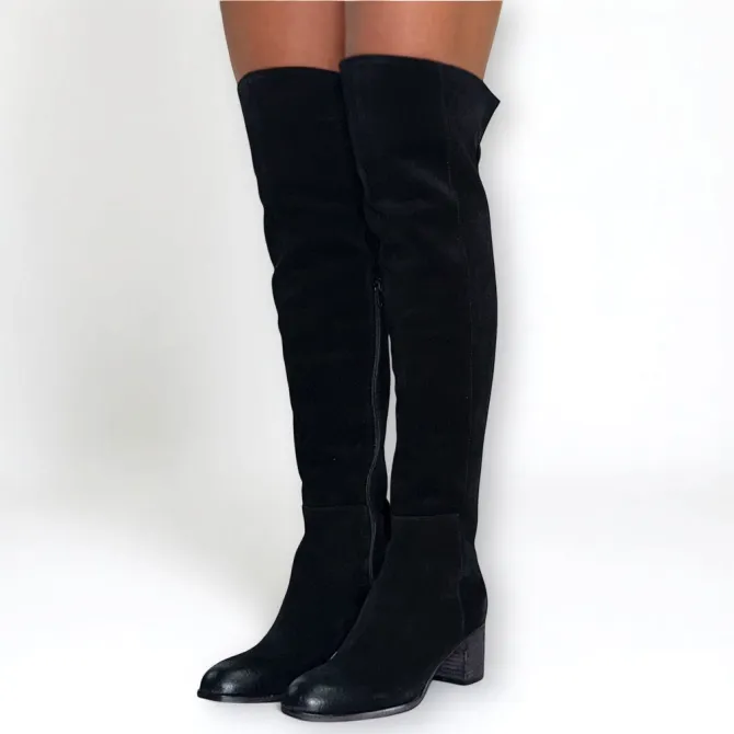 Cuissardes daim noir talon carré - Accessoires pour chaussures