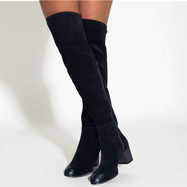 Cuissardes daim noir talon carré - Accessoires pour chaussures
