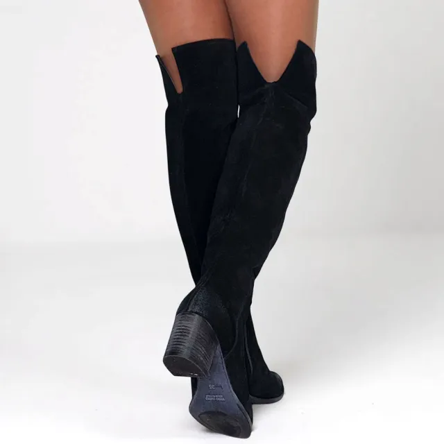 Cuissardes daim noir talon carré - Accessoires pour chaussures