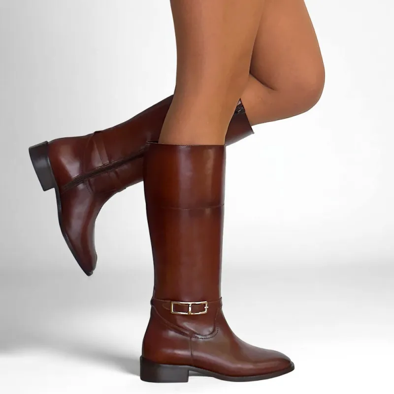 Bottes Cavalières Buttero En Cuir Cognac Taille 35 - Très Bon état, Légères Traces D'usage