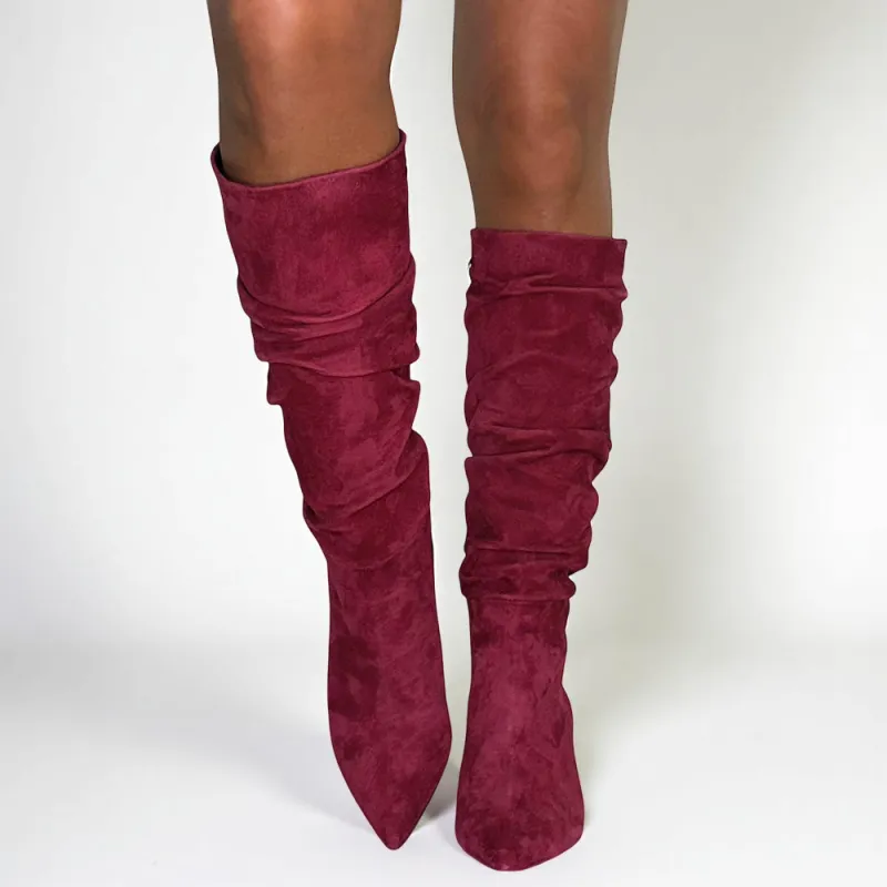 Bottes Larges En Daim Genou - Marque New Look - Taille US 7 - Talon Bloc Haut - Neuf Avec Boîte