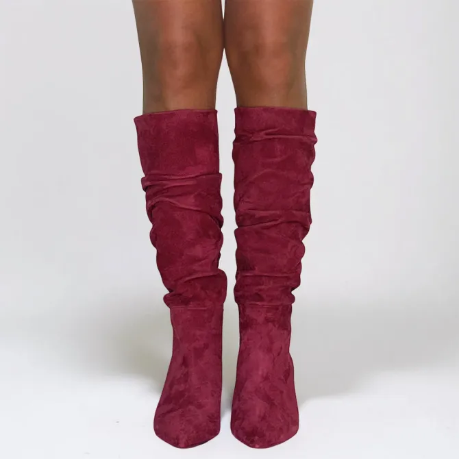 Bottes bordeaux daim plissées - Accessoires pour chaussures
