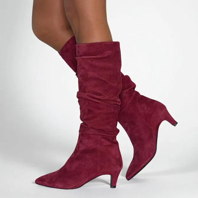 Bottes bordeaux daim plissées - Accessoires pour chaussures