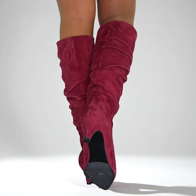 Bottes bordeaux daim plissées - Accessoires pour chaussures