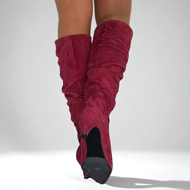 Bottes bordeaux daim plissées - Accessoires pour chaussures