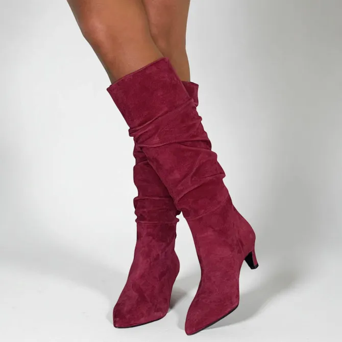 Bottes bordeaux daim plissées - Accessoires pour chaussures