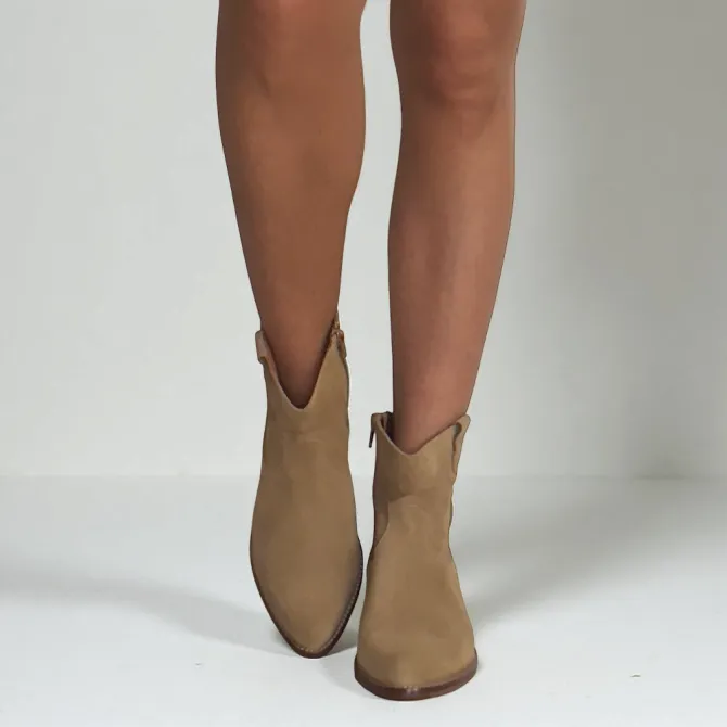 Bottines cowboy daim beige femme - Accessoires pour chaussures