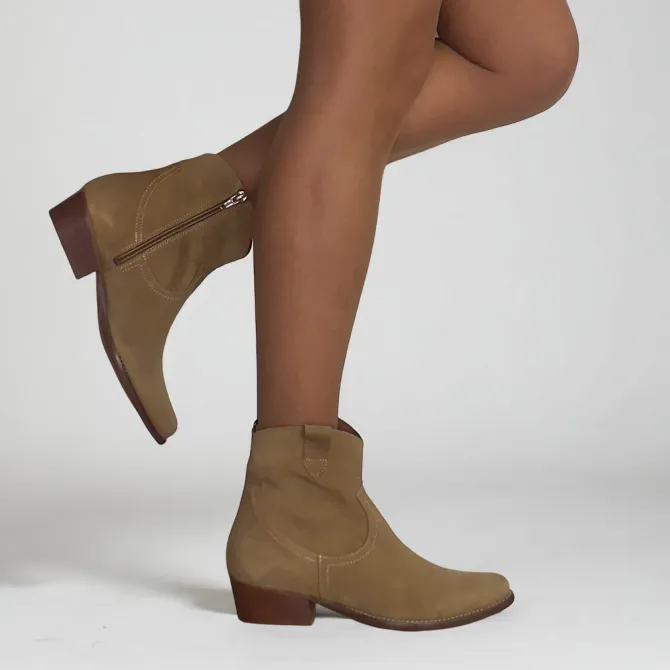 Bottines cowboy daim beige femme - Accessoires pour chaussures