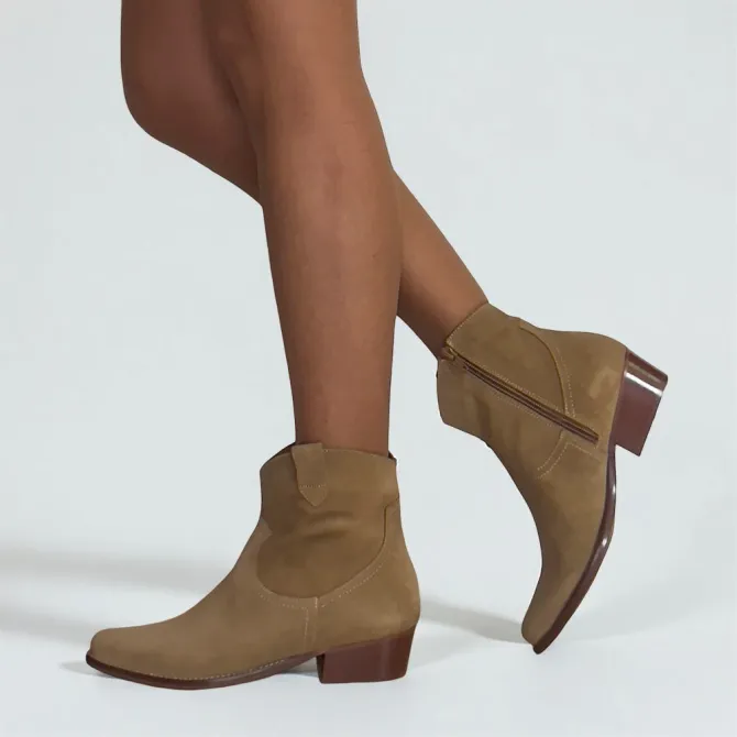 Bottines cowboy daim beige femme - Accessoires pour chaussures