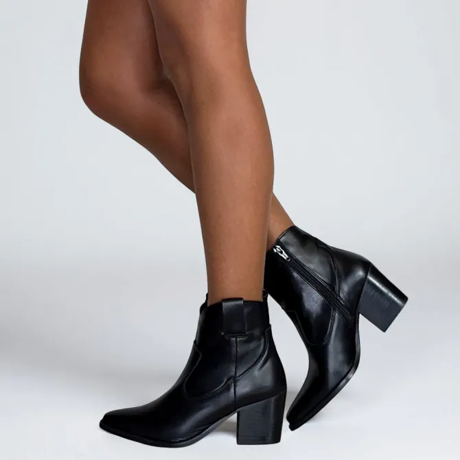 Bottines style cowboy cuir noir - Accessoires pour chaussures