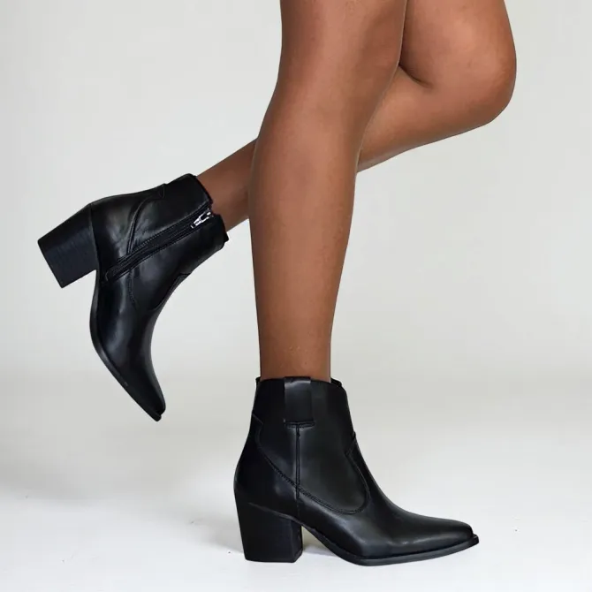 Bottines style cowboy cuir noir - Accessoires pour chaussures