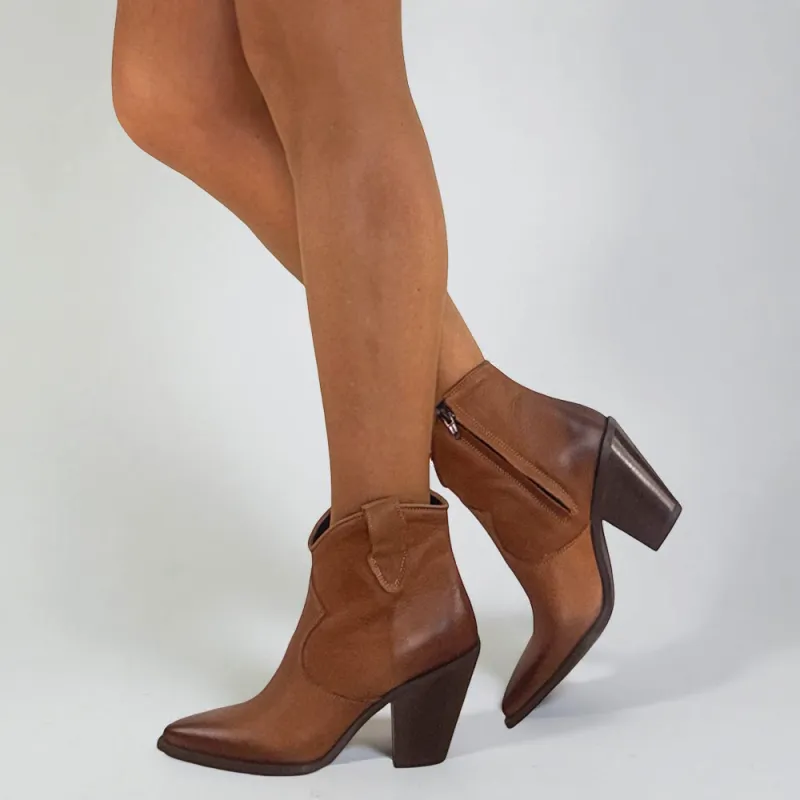 Bottines Cowboy Femme En Daim – Talon Carré, Enfilage Facile, Semelle Caoutchouc Antidérapante – Style Western