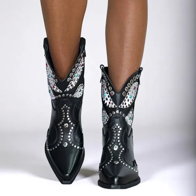 Bottines cowboy cuir noir cloutées - Accessoires pour chaussures