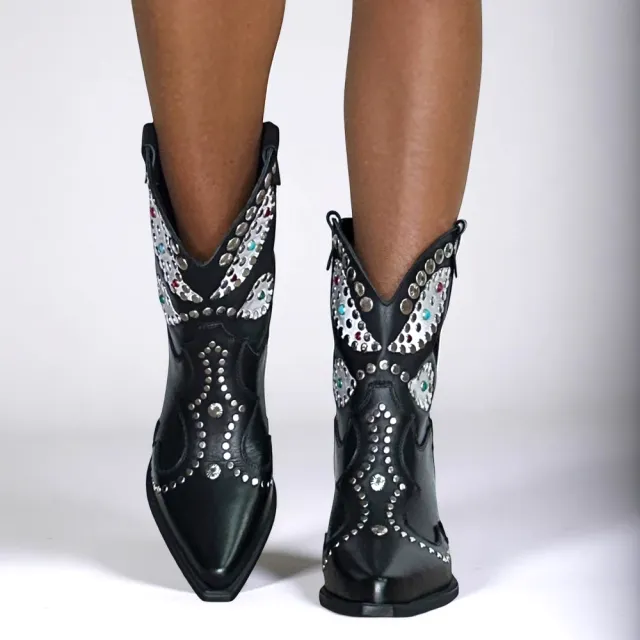 Bottines cowboy cuir noir cloutées - Accessoires pour chaussures