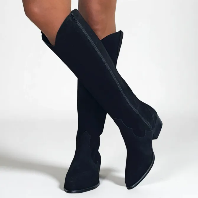 Bottes femme hautes daim noir - Accessoires pour chaussures