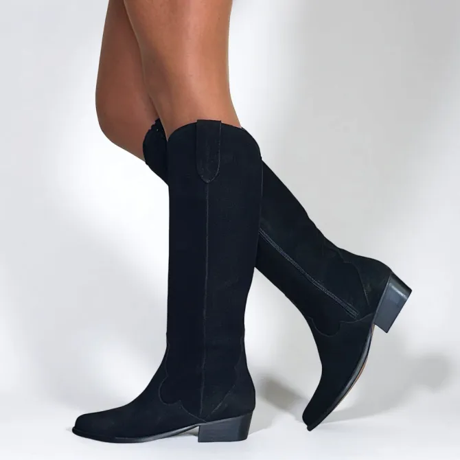 Bottes femme hautes daim noir - Accessoires pour chaussures