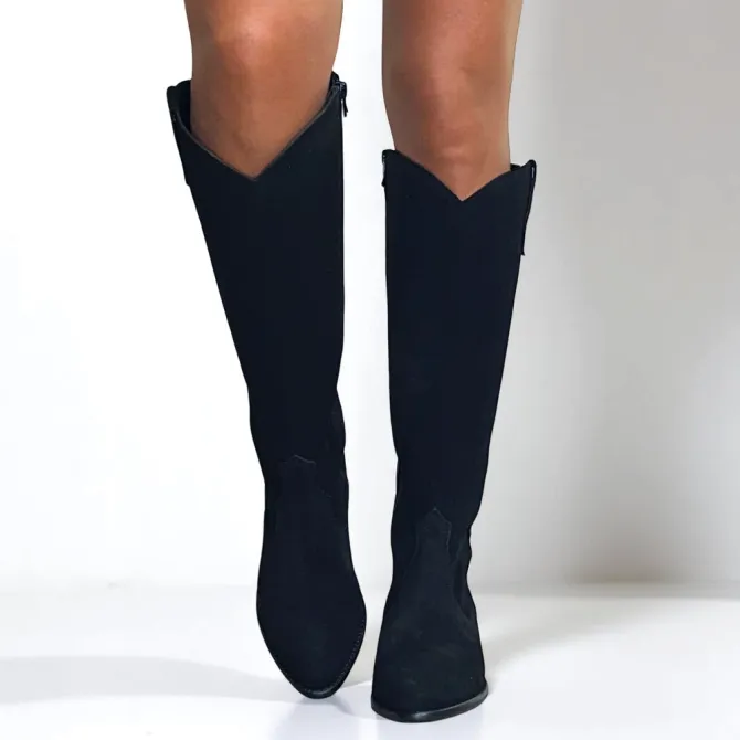 Bottes femme hautes daim noir - Accessoires pour chaussures