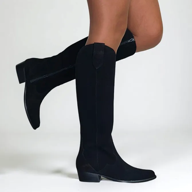 Bottes femme hautes daim noir - Accessoires pour chaussures