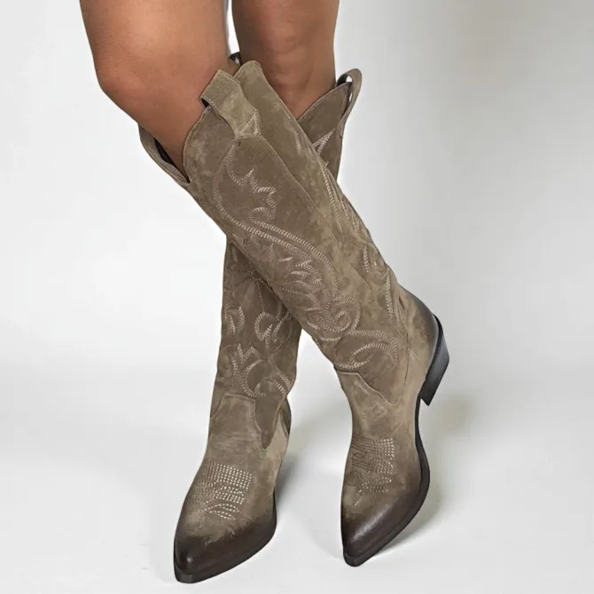 Bottes cowboy hautes daim taupe - Accessoires pour chaussures