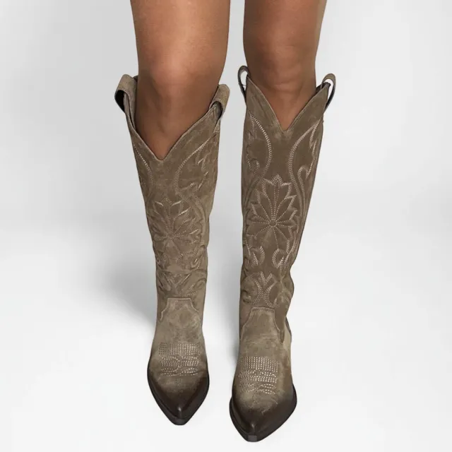 Bottes cowboy hautes daim taupe - Accessoires pour chaussures