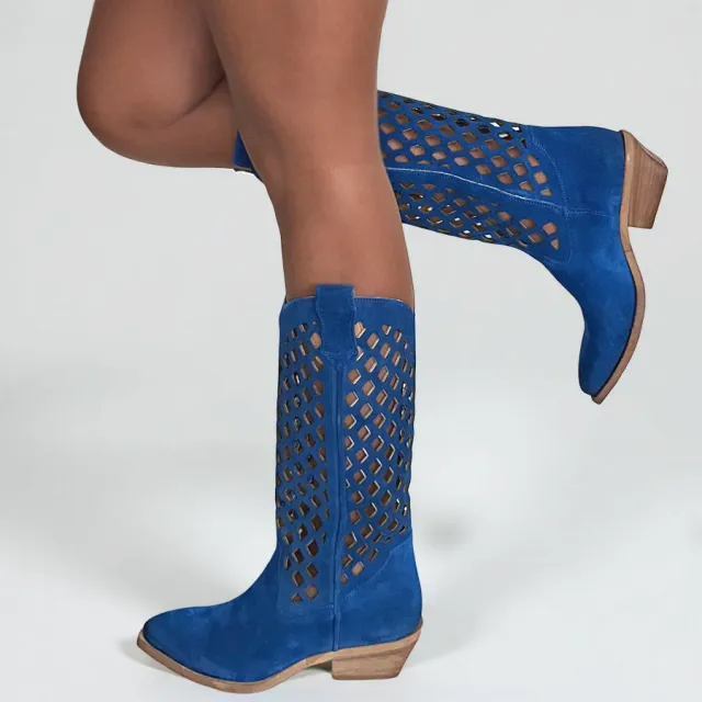 Bottes cowboy bleu jeans en daim - Accessoires pour chaussures