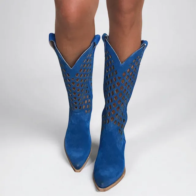 Bottes cowboy bleu jeans en daim - Accessoires pour chaussures