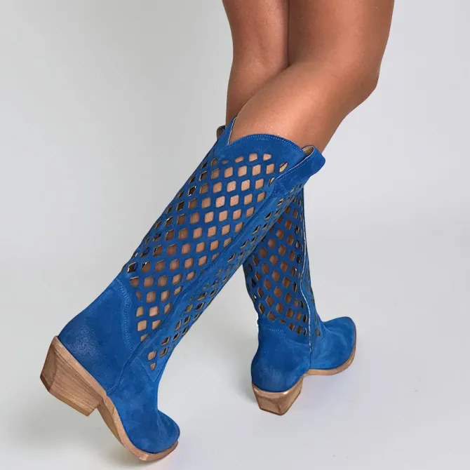 Bottes cowboy bleu jeans en daim - Accessoires pour chaussures