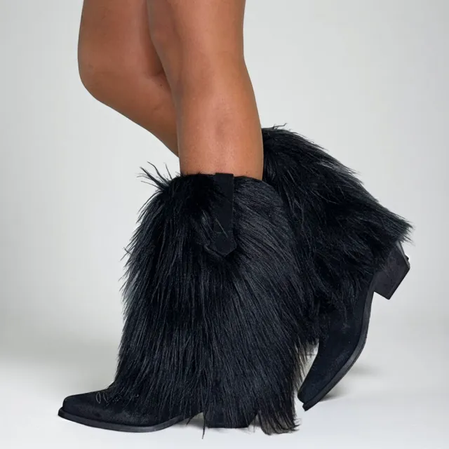 Bottes cowboy fourrure noire - Accessoires pour chaussures
