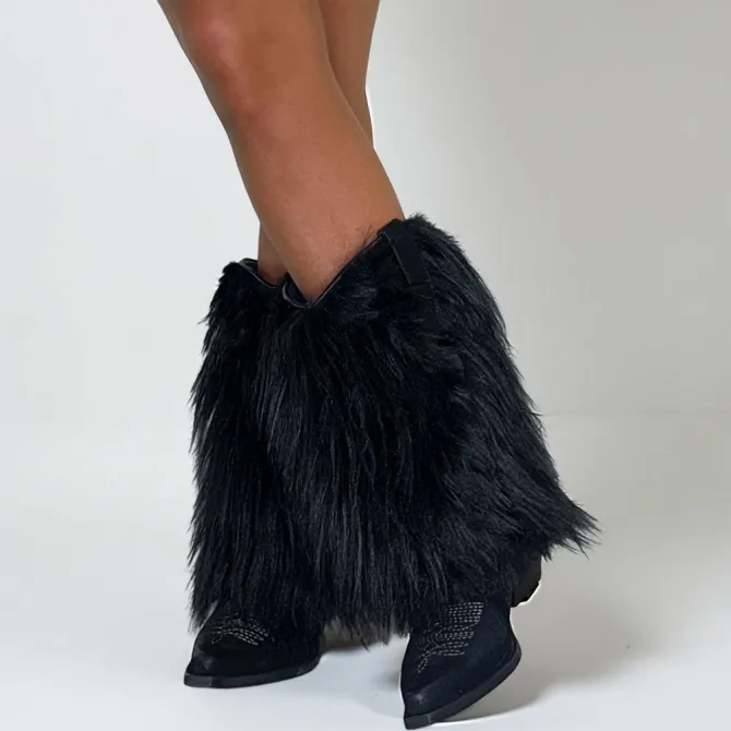 Bottes cowboy fourrure noire - Accessoires pour chaussures