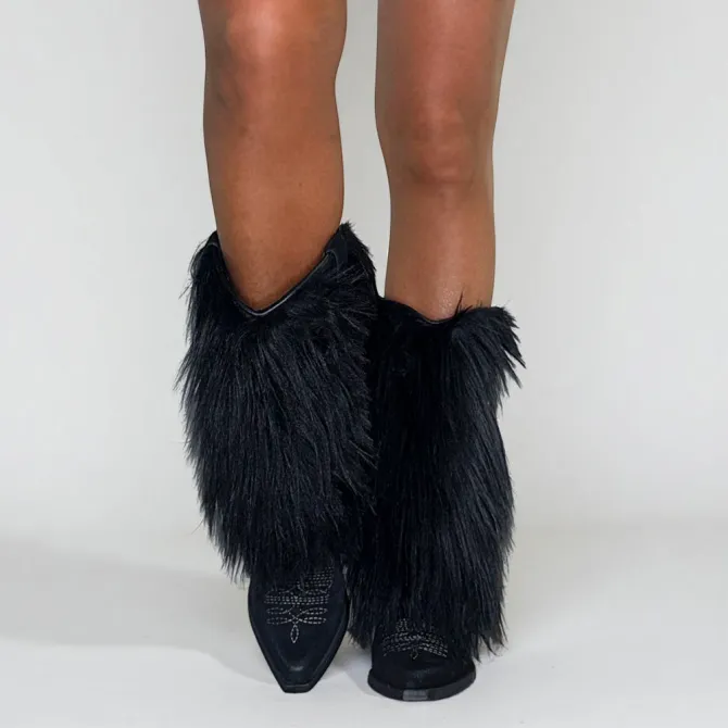 Bottes cowboy fourrure noire - Accessoires pour chaussures