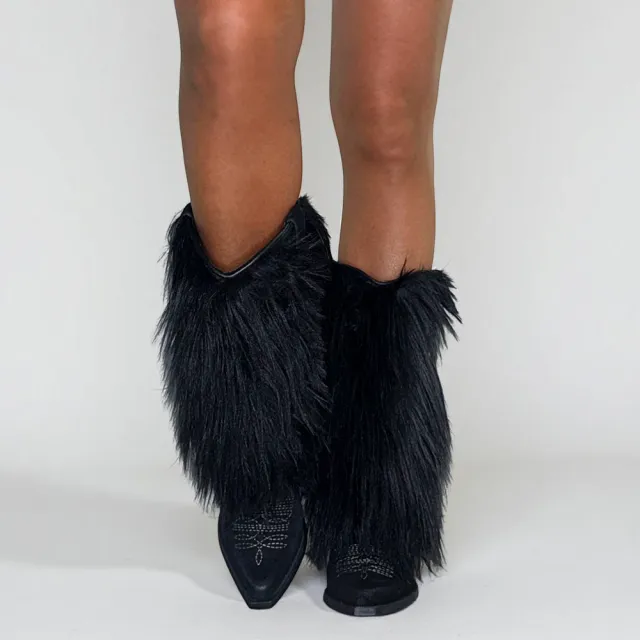 Bottes cowboy fourrure noire - Accessoires pour chaussures