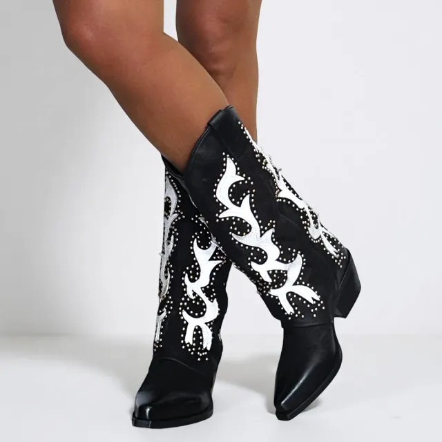 Bottes cowboy cuir noir cloutées - Accessoires pour chaussures