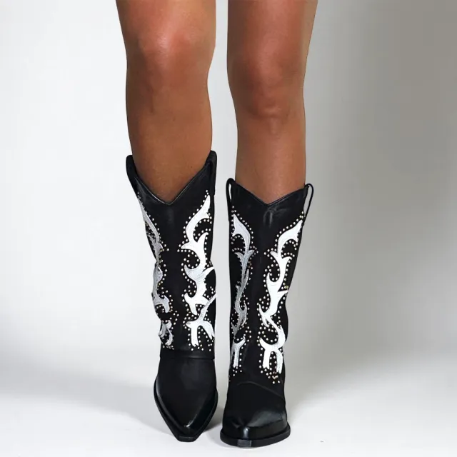 Bottes cowboy cuir noir cloutées - Accessoires pour chaussures