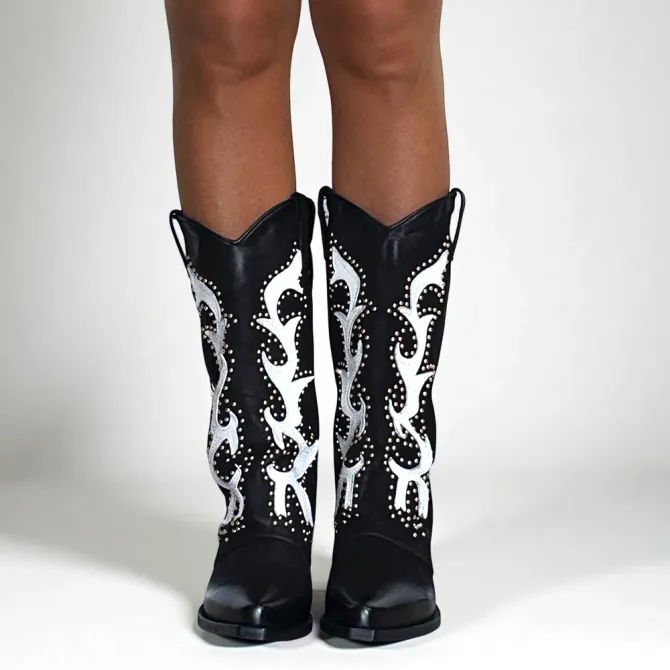Bottes cowboy cuir noir cloutées - Accessoires pour chaussures