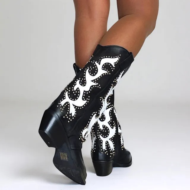 Bottes cowboy cuir noir cloutées - Accessoires pour chaussures