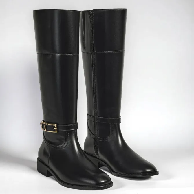 Bottes cuir noir lanière cheville - Accessoires pour chaussures