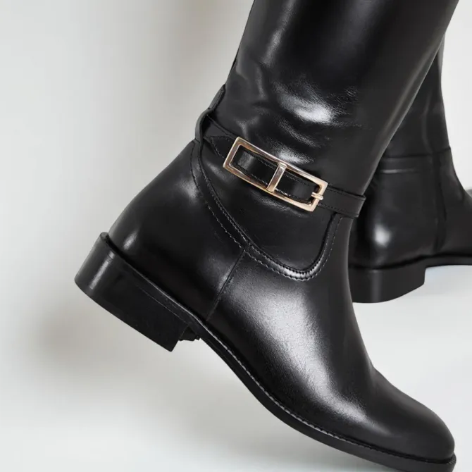 Bottes cuir noir lanière cheville - Accessoires pour chaussures
