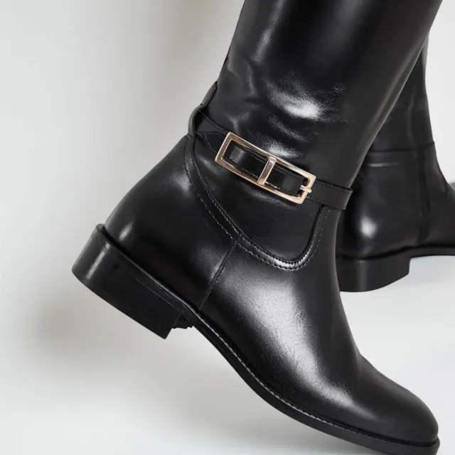 Bottes cuir noir lanière cheville - Accessoires pour chaussures