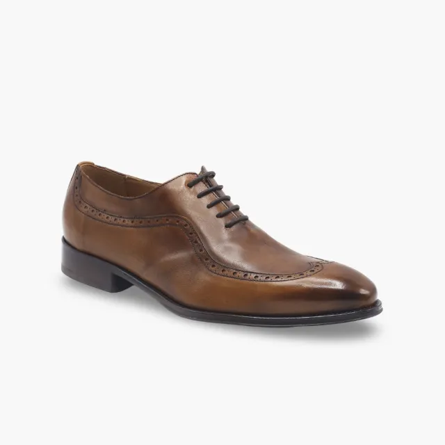 Derbies Brogue homme en cuir cognac patiné - Accessoires pour chaussures