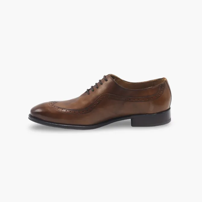 Derbies Brogue homme en cuir cognac patiné - Accessoires pour chaussures