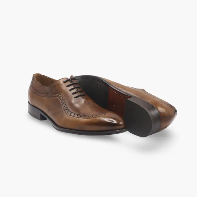 Derbies Brogue homme en cuir cognac patiné - Accessoires pour chaussures