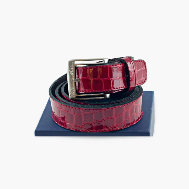 Ceinture cuir croco verni rouge - Accessoires pour chaussures