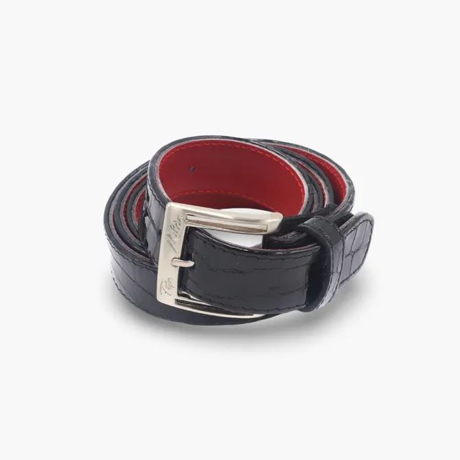 Ceinture Cuir croco verni noir - Accessoires pour chaussures