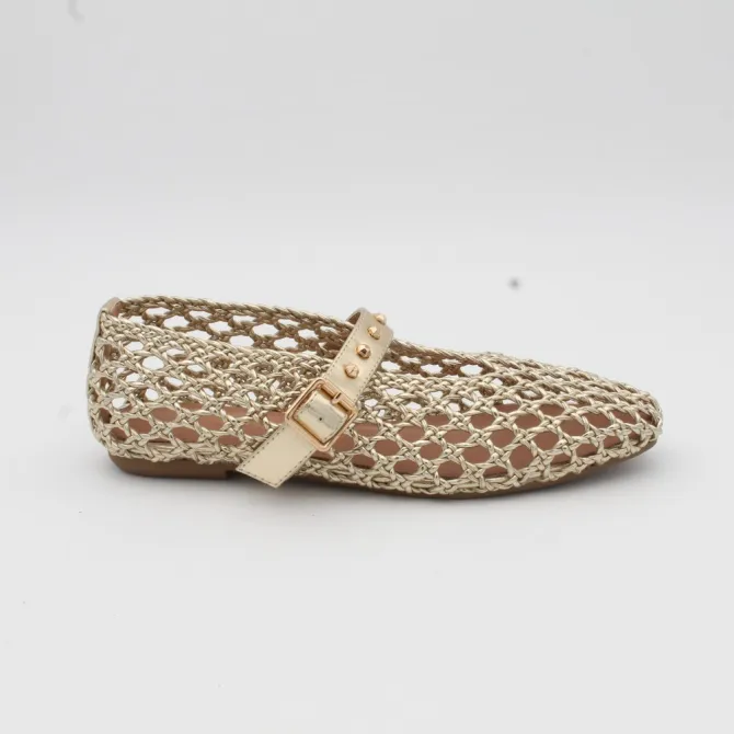 Ballerines tressées doré - Chaussures femme Ballerines