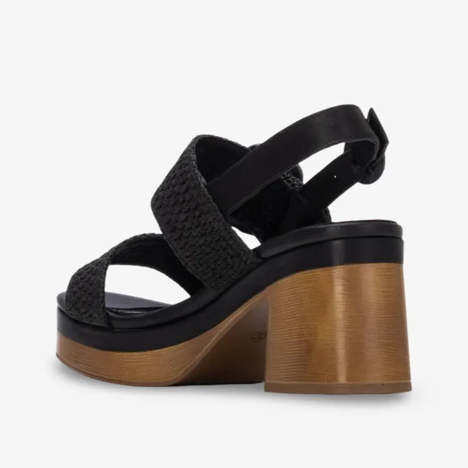 Sandales talon bois en raphia noir - Accessoires pour chaussures
