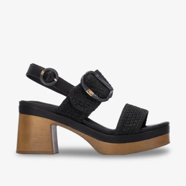 Sandales talon bois en raphia noir - Accessoires pour chaussures