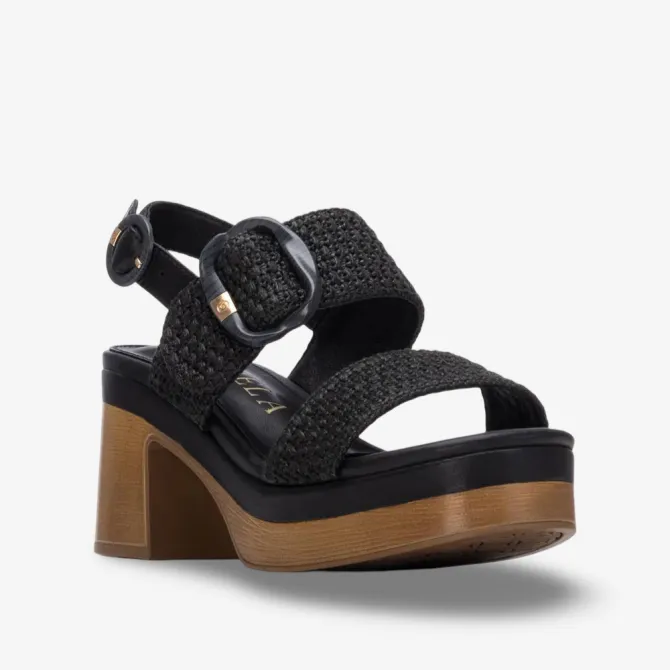 Sandales talon bois en raphia noir - Accessoires pour chaussures