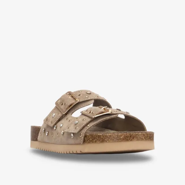 Sandales plates bohèmes daim taupe et strass - Accessoires pour chaussures