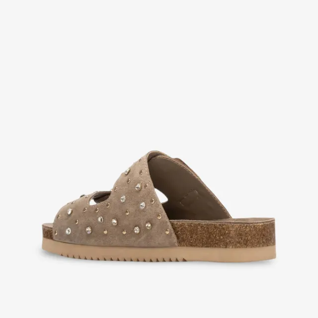 Sandales plates bohèmes daim taupe et strass - Accessoires pour chaussures