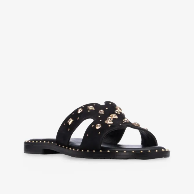 Mules plates daim noir et strass femme - Accessoires pour chaussures